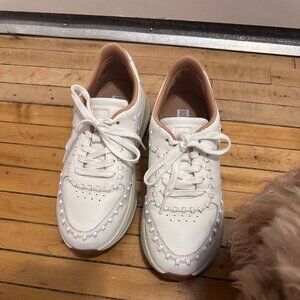 FitFlop F-Mode Whipstitch Leather Flatform Sneakers - White